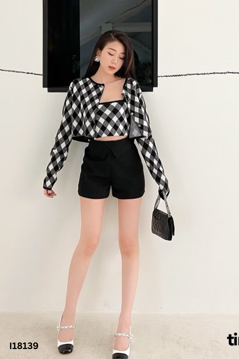 SET áo TINGOAN đen kẻ+ áo dây