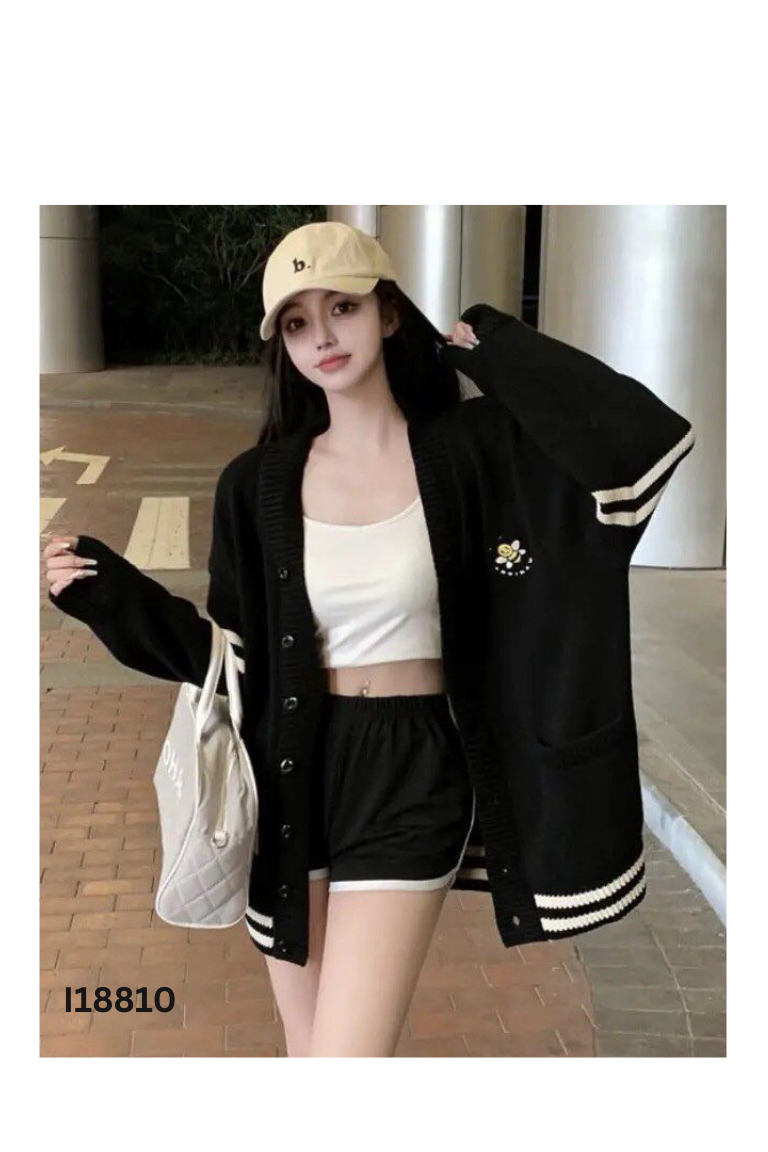 Áo len cardigan đen kẻ sọc