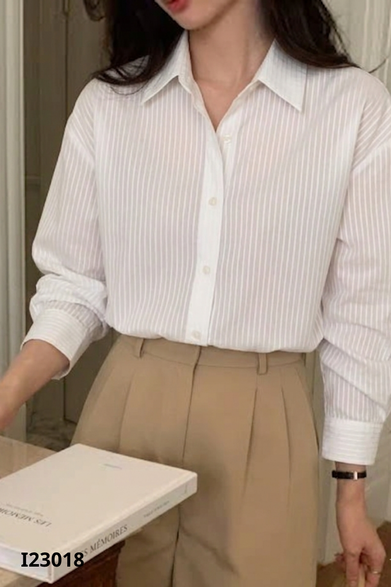 Áo sơ mi tơ trắng sọc