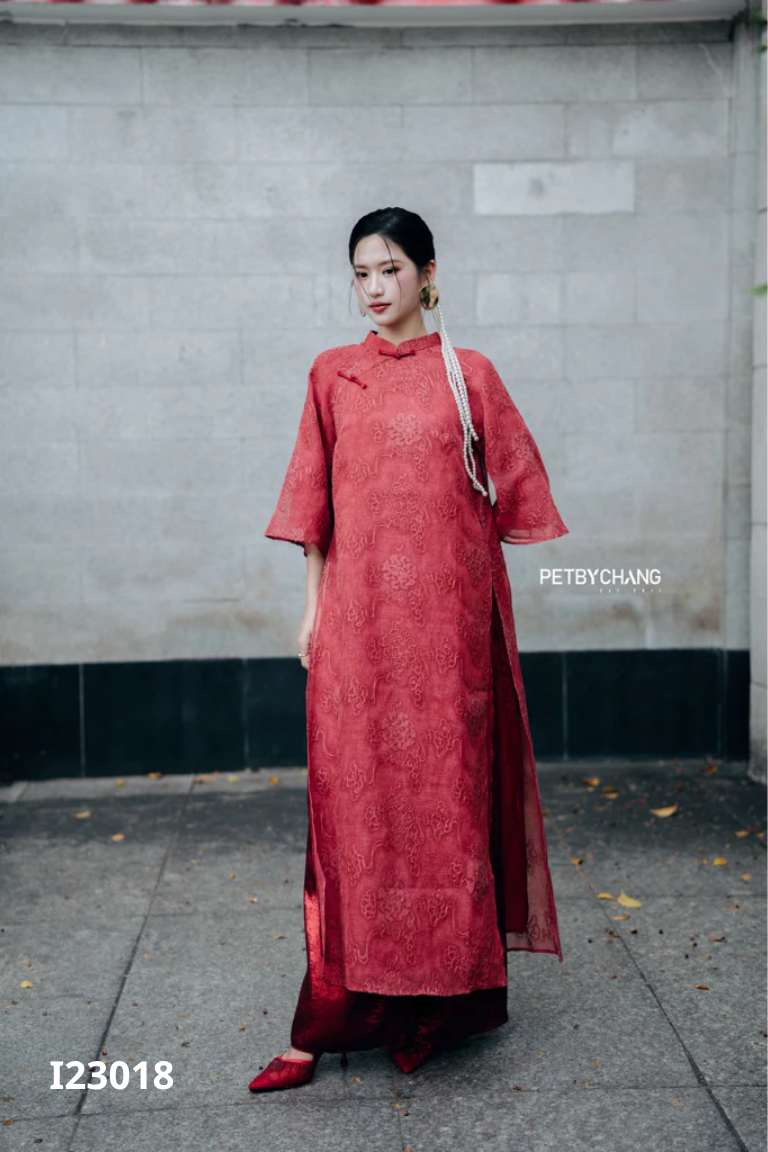 Set Áo dài PETBYCHANG đỏ thêu hoa + quần