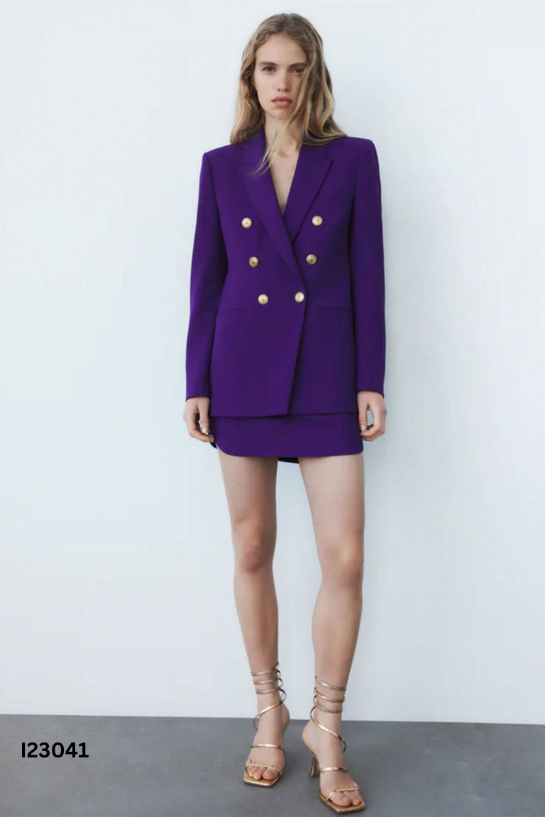Set ZARA áo blazer + chân váy tím