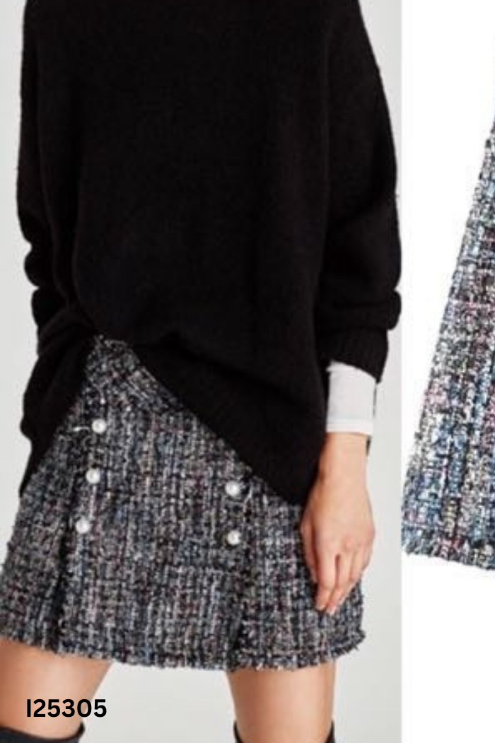Chân váy dạ tweed đen ZARA mix màu đính ngọc