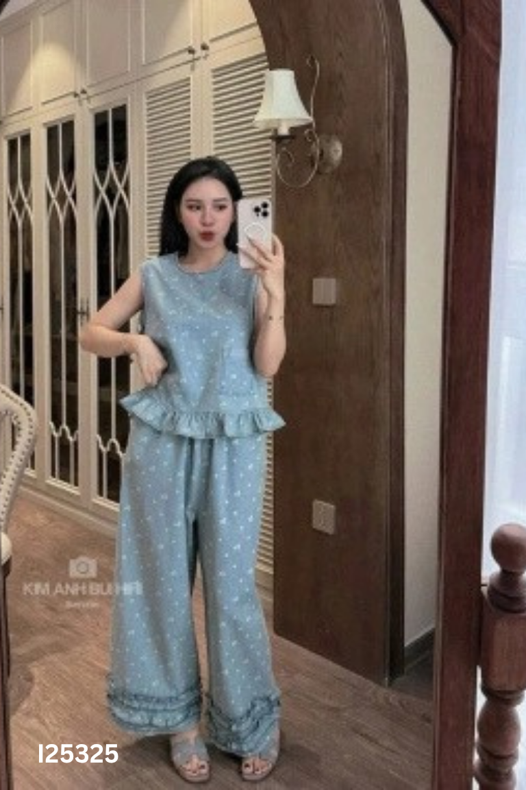 Set jeans xanh YOUMI hoa+quần