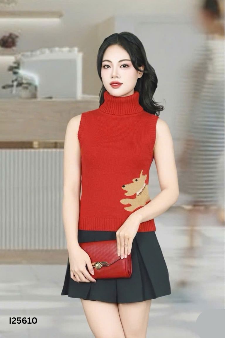 Áo len đỏ họa tiết
