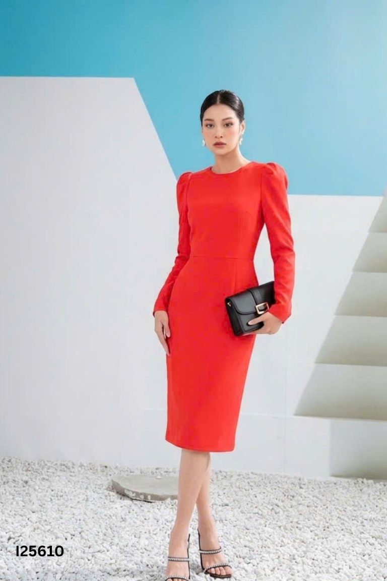 NEWTAG váy đỏ cỏ tròn