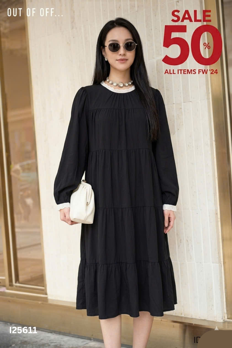 Váy đen phối thô thêu