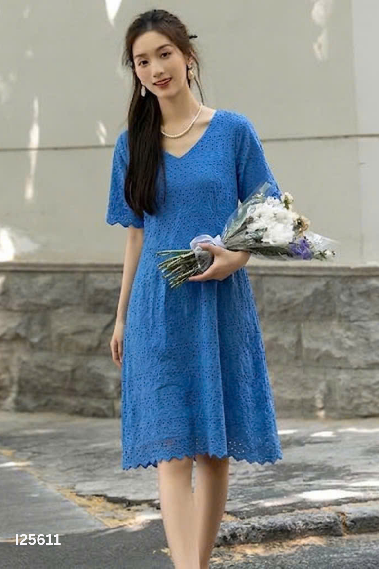 Váy thô thêu xanh dương