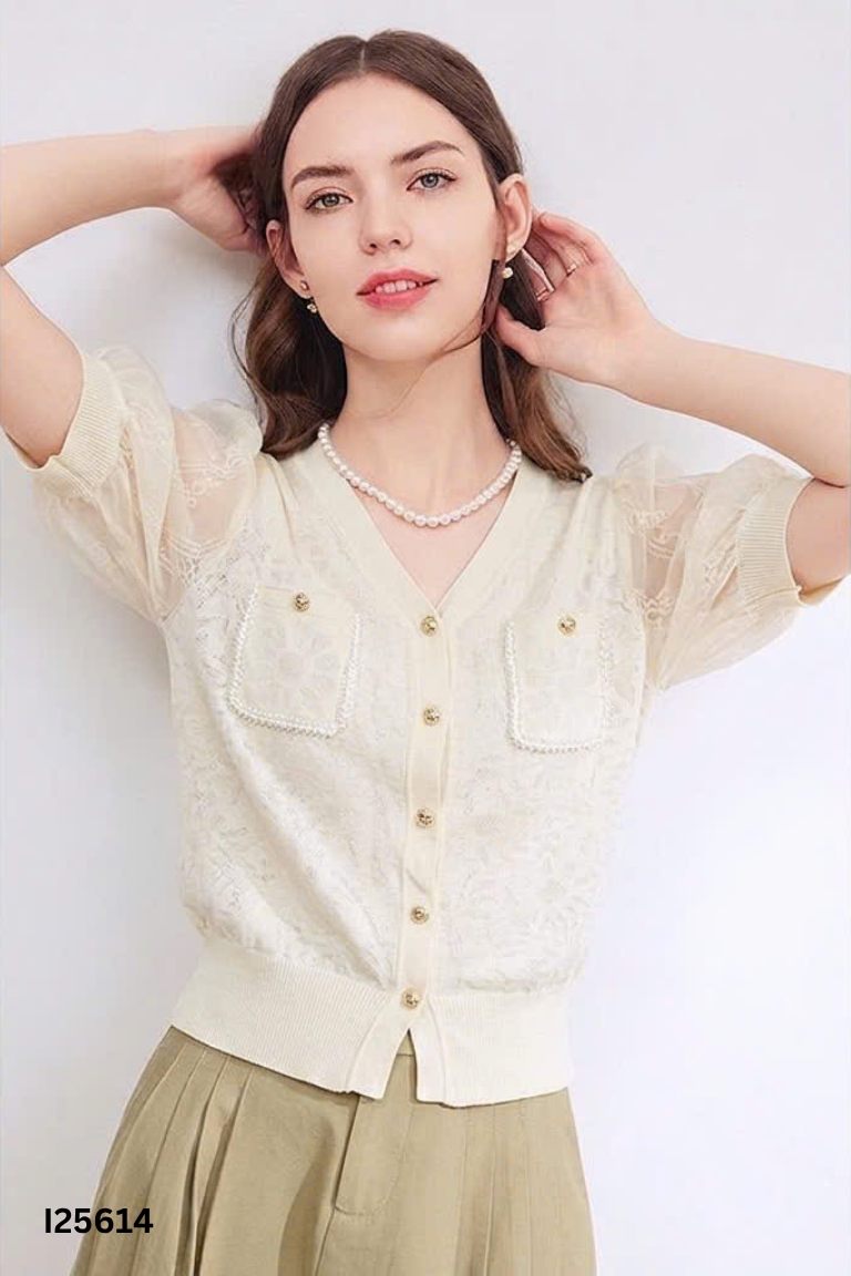 Áo cardigan be mỏng mix lưới
