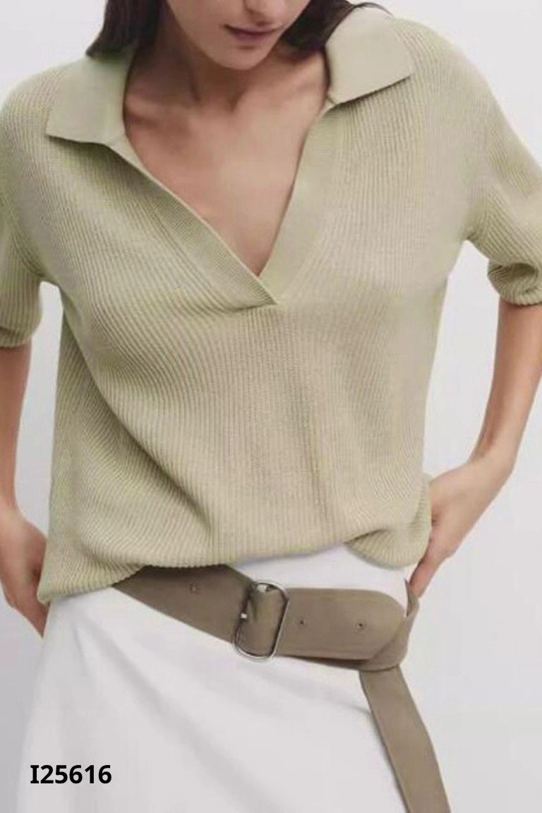 Áo len xanh ngắn tay có cổ MASIMS DUTTI