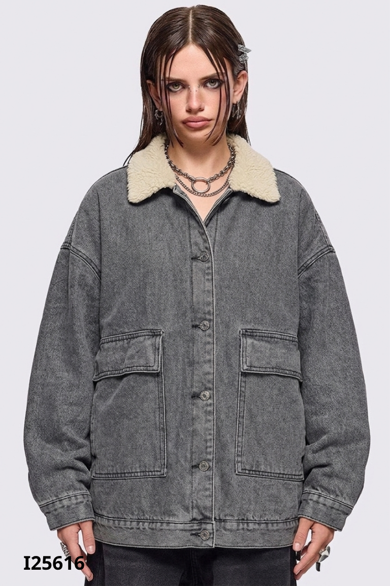 Áo khoác jeans đen lót lông