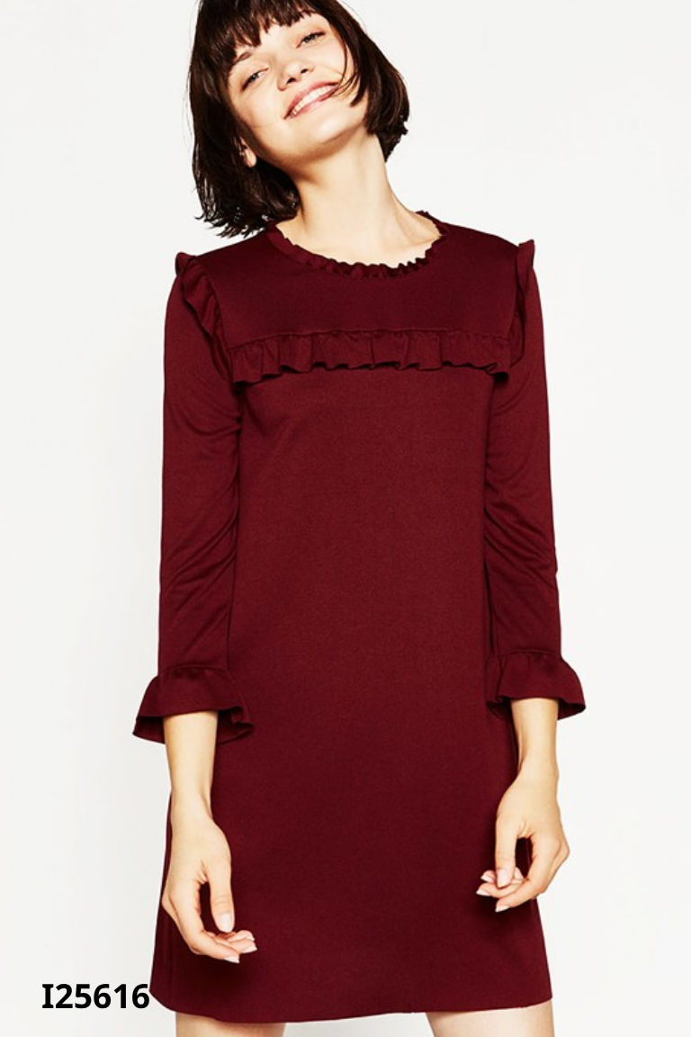 Váy đỏ phối viền bèo ZARA