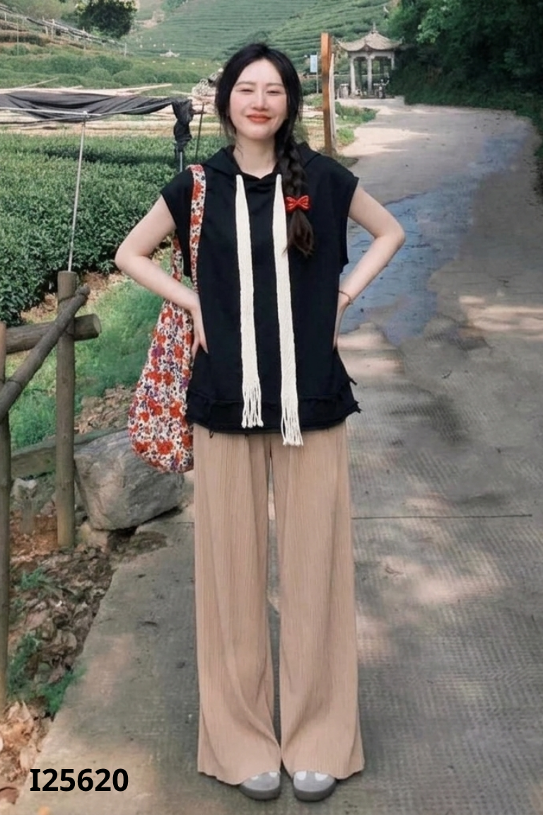 Set áo đen mũ +quần nâu