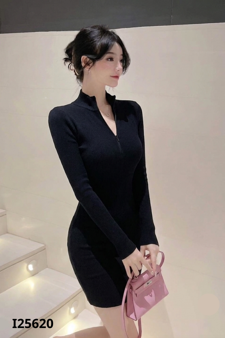 Váy đen trơn cổ cao