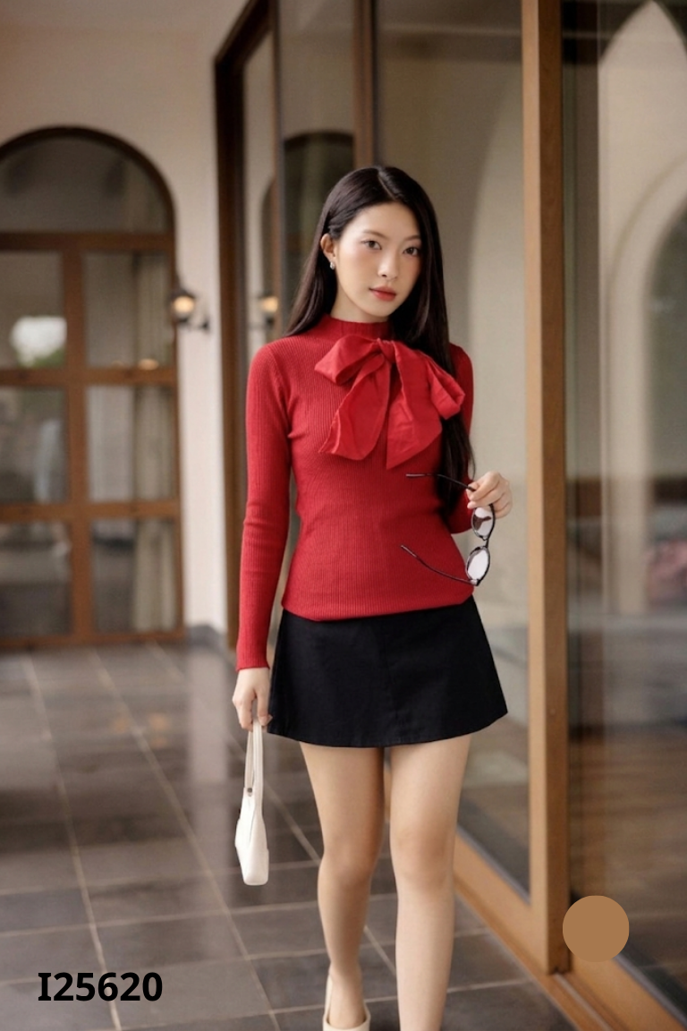 Set Áo đỏ trơn + chân váy đen trơn