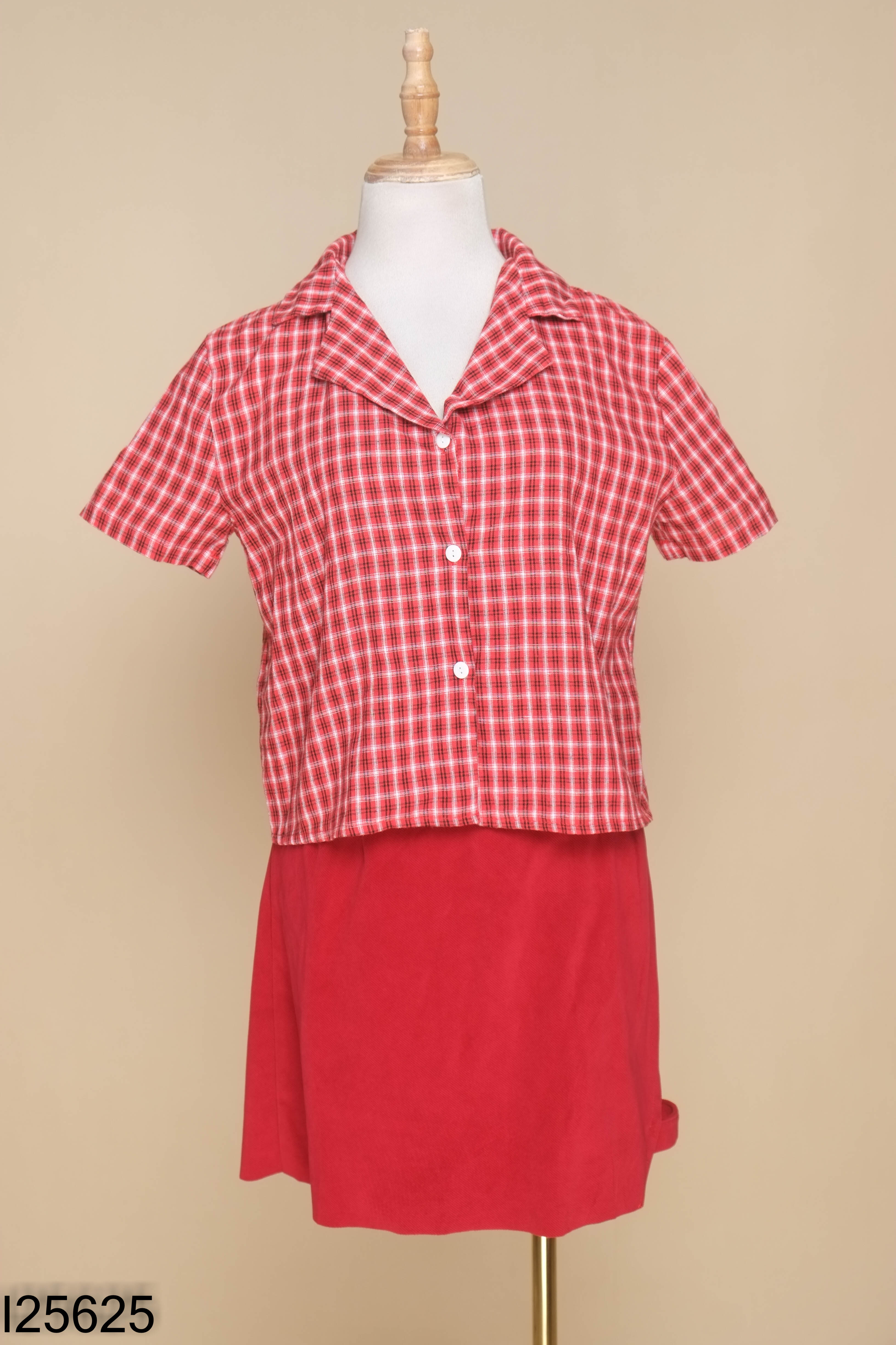 SET áo đỏ kẻ+ chân váy đỏ