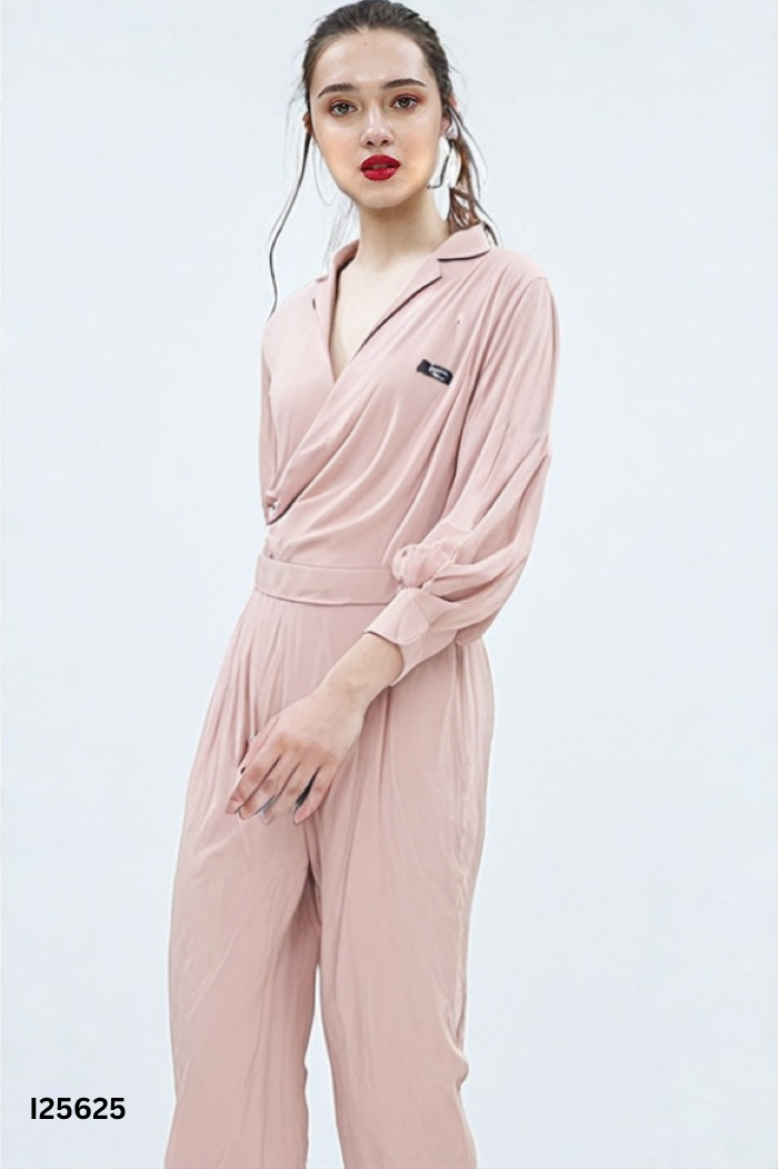 Jumpsuits nâu be cổ bẻ