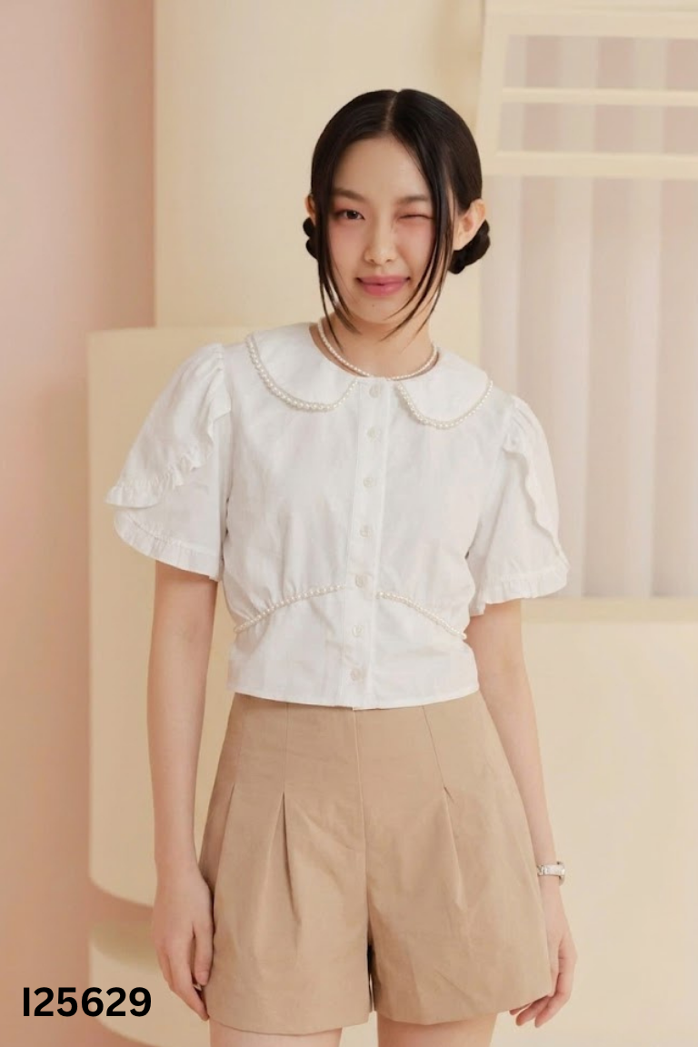 Set áo trắng hạt ngọc+quần be