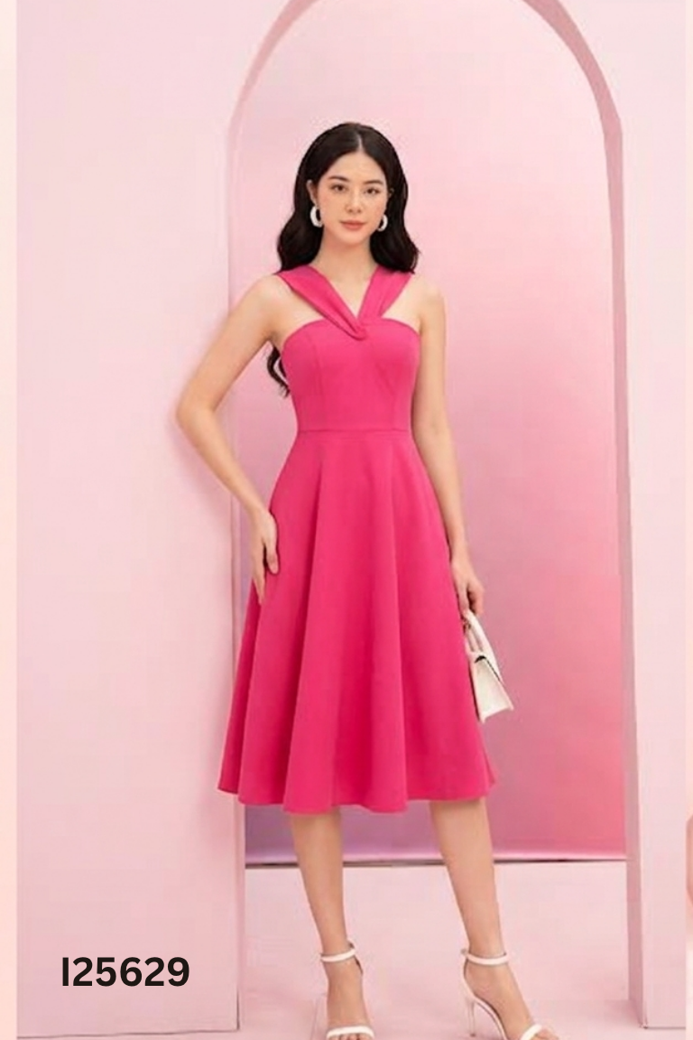 Váy ANNA COLLECTION hồng cổ yếm