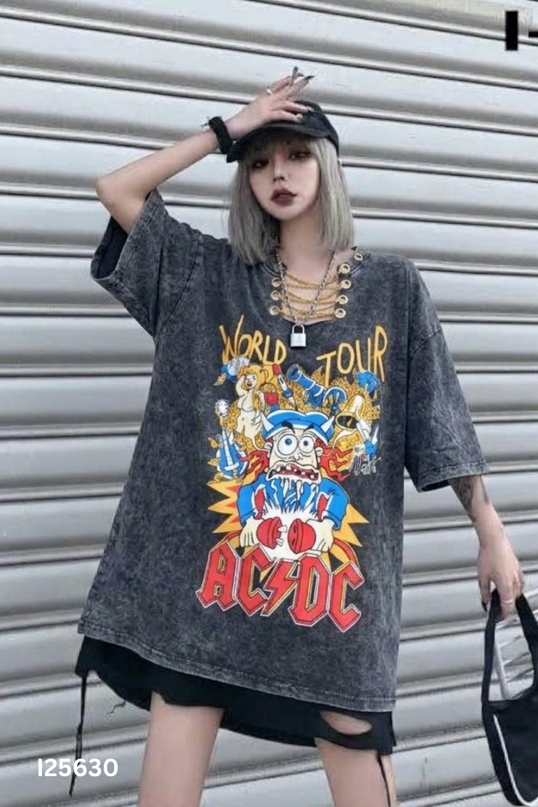 Áo thun xám đen loang in hình
