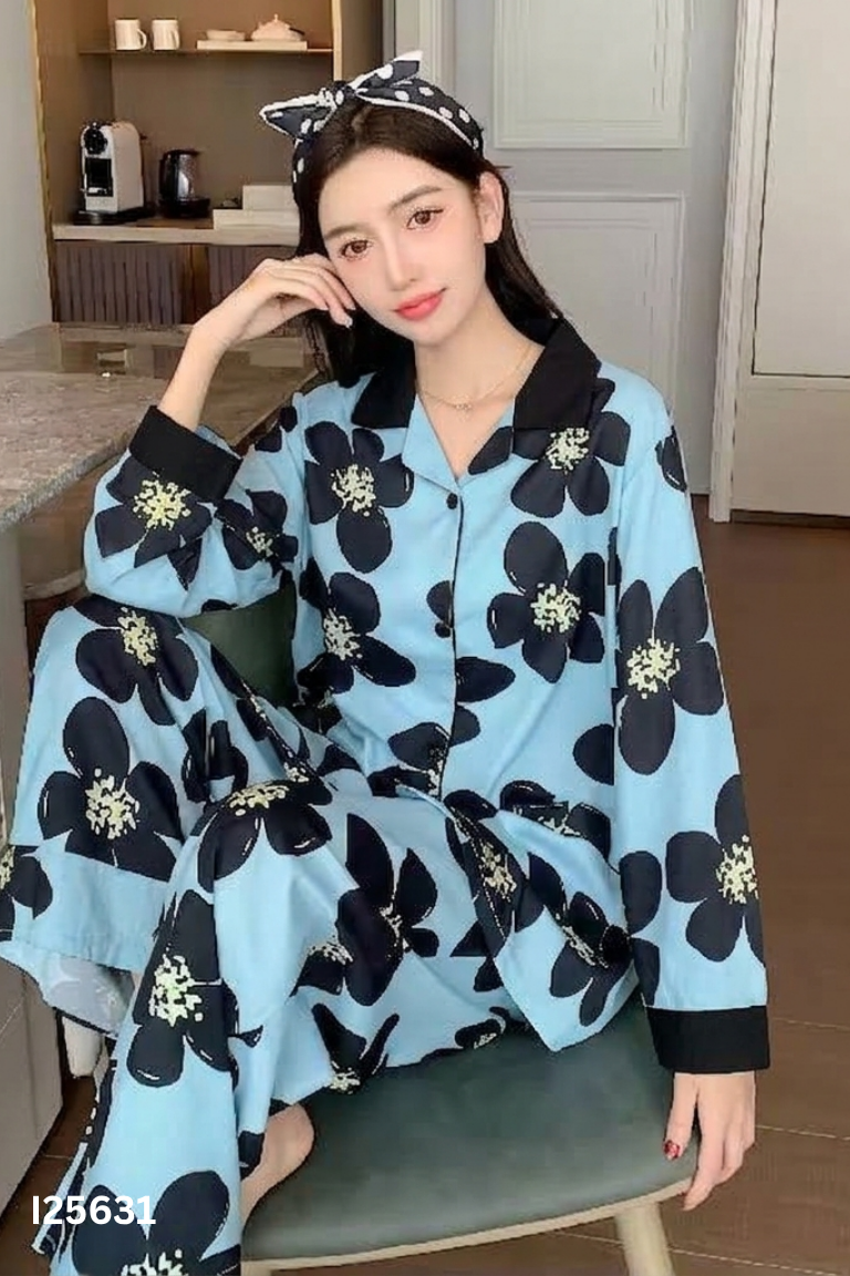 Set áo + quần dài xanh họa tiết hoa