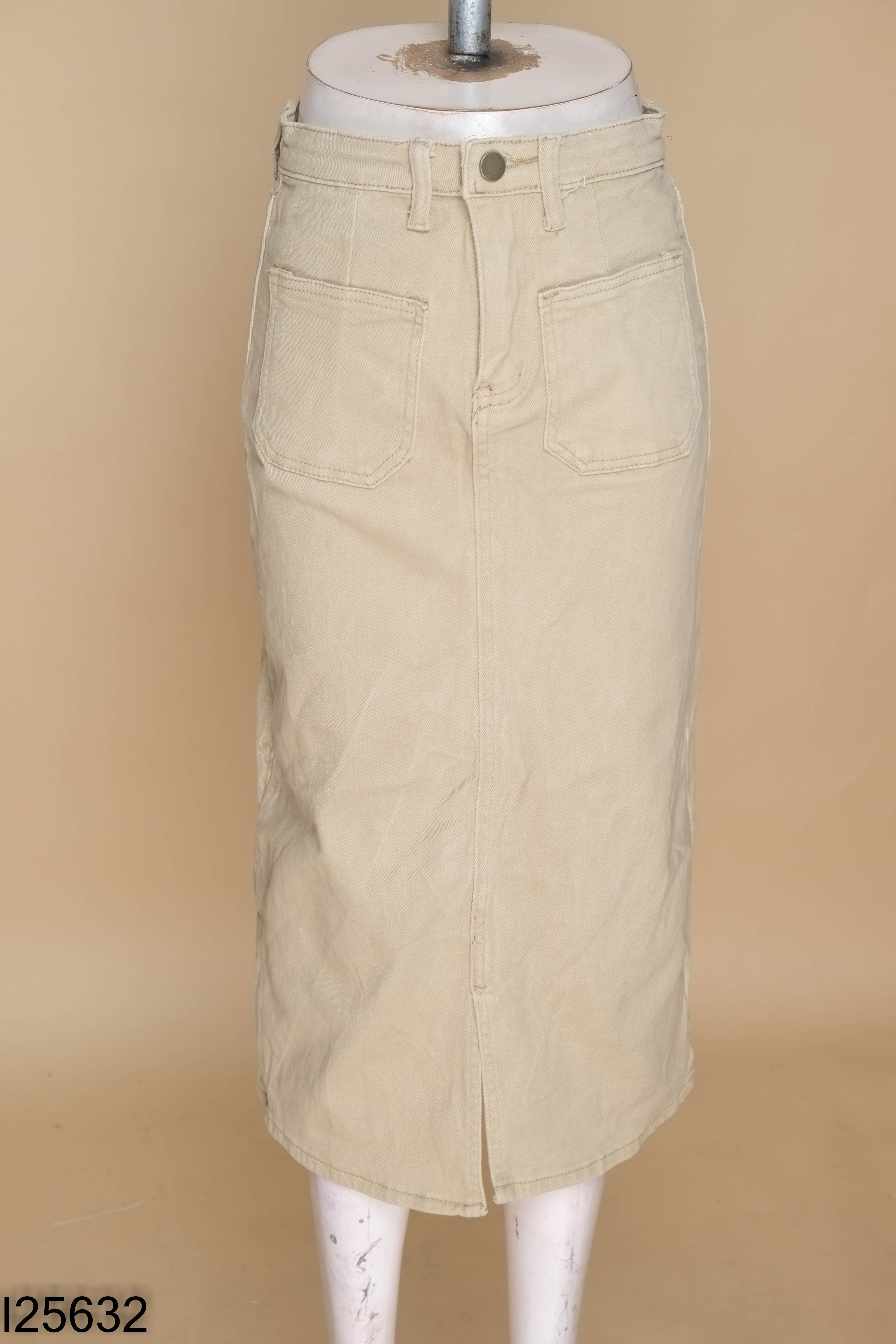 Chân váy jeans be trơn dài