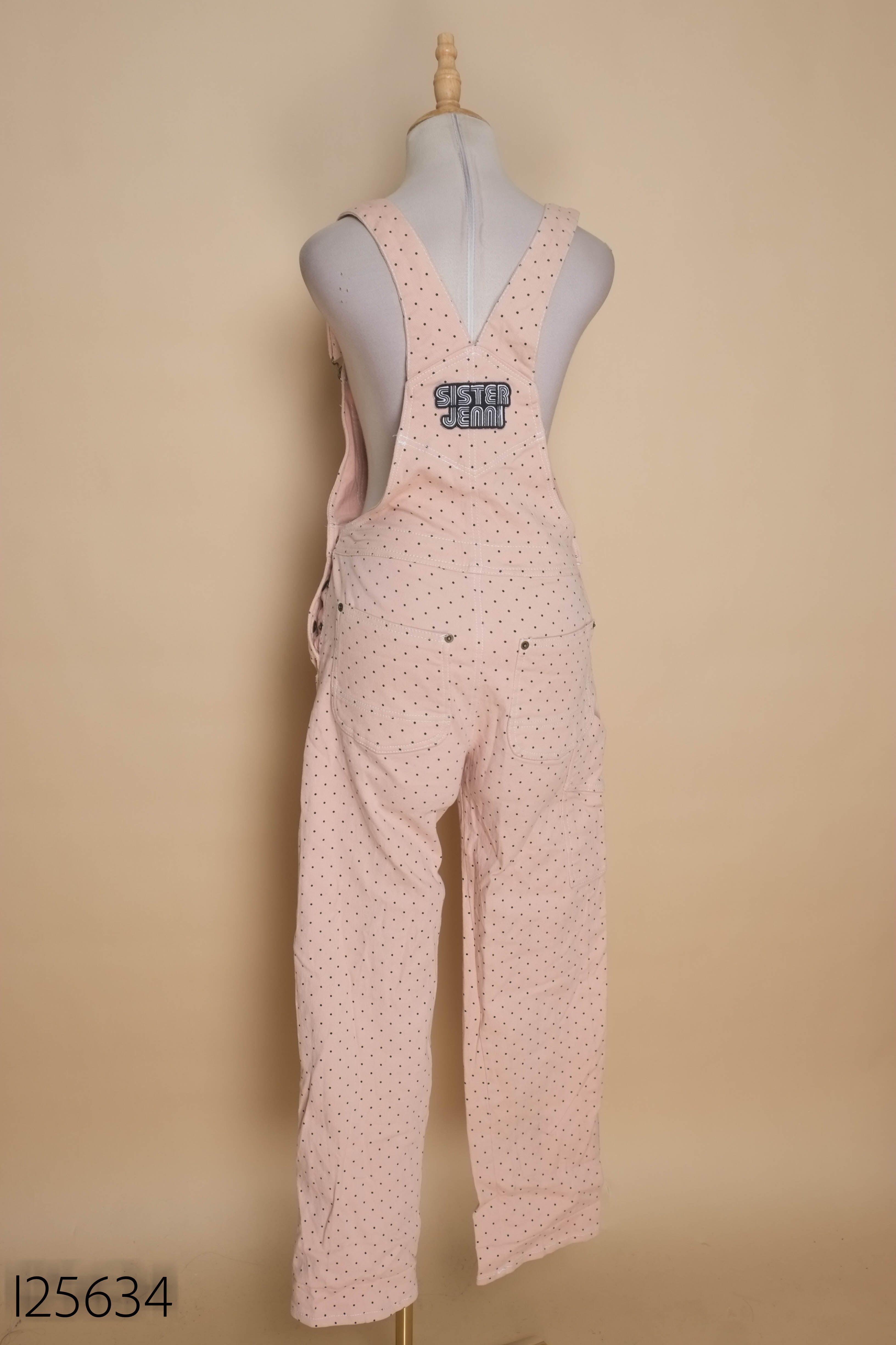Yếm quần jeans hồng chấm bi