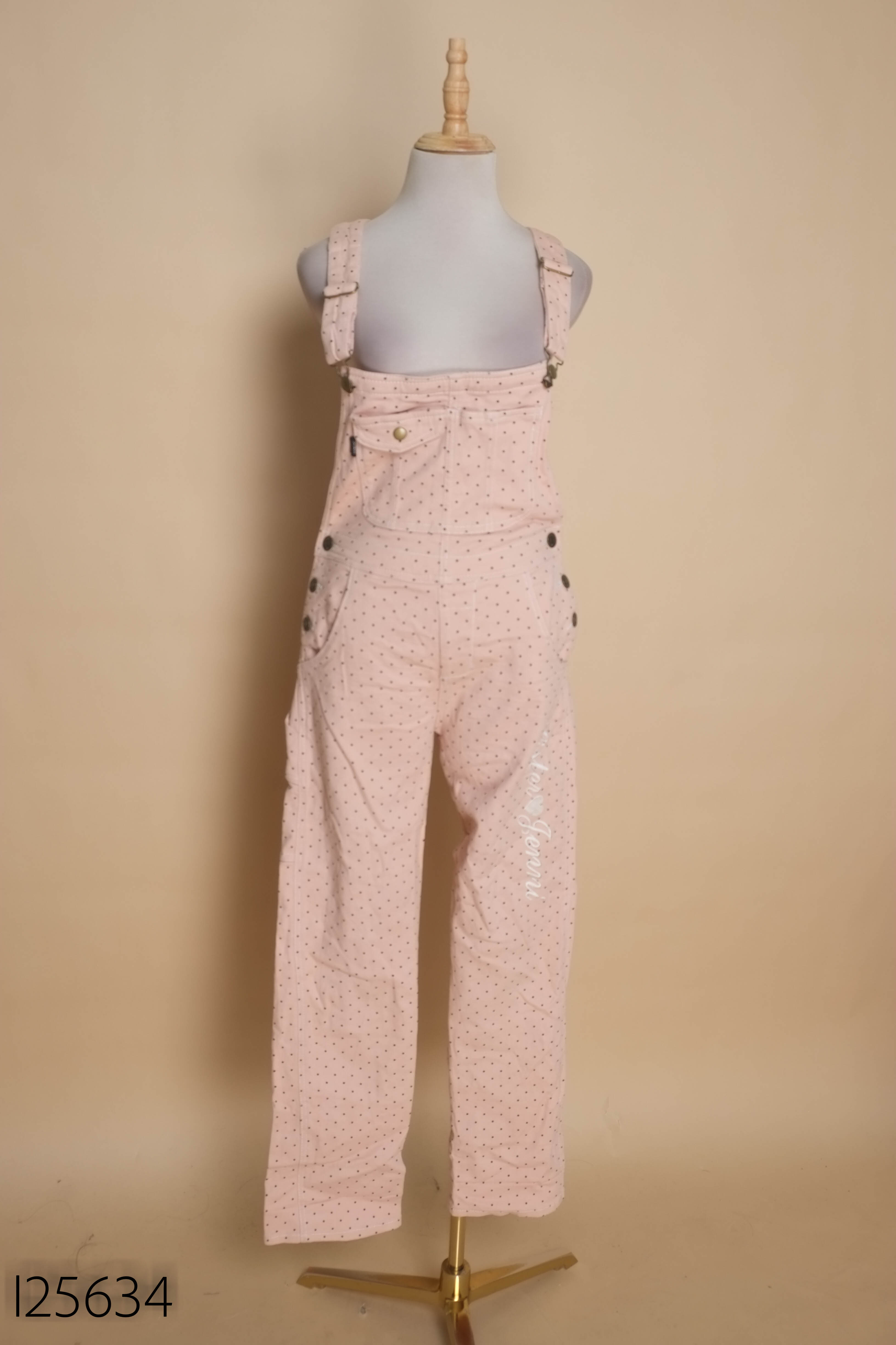 Yếm quần jeans hồng chấm bi