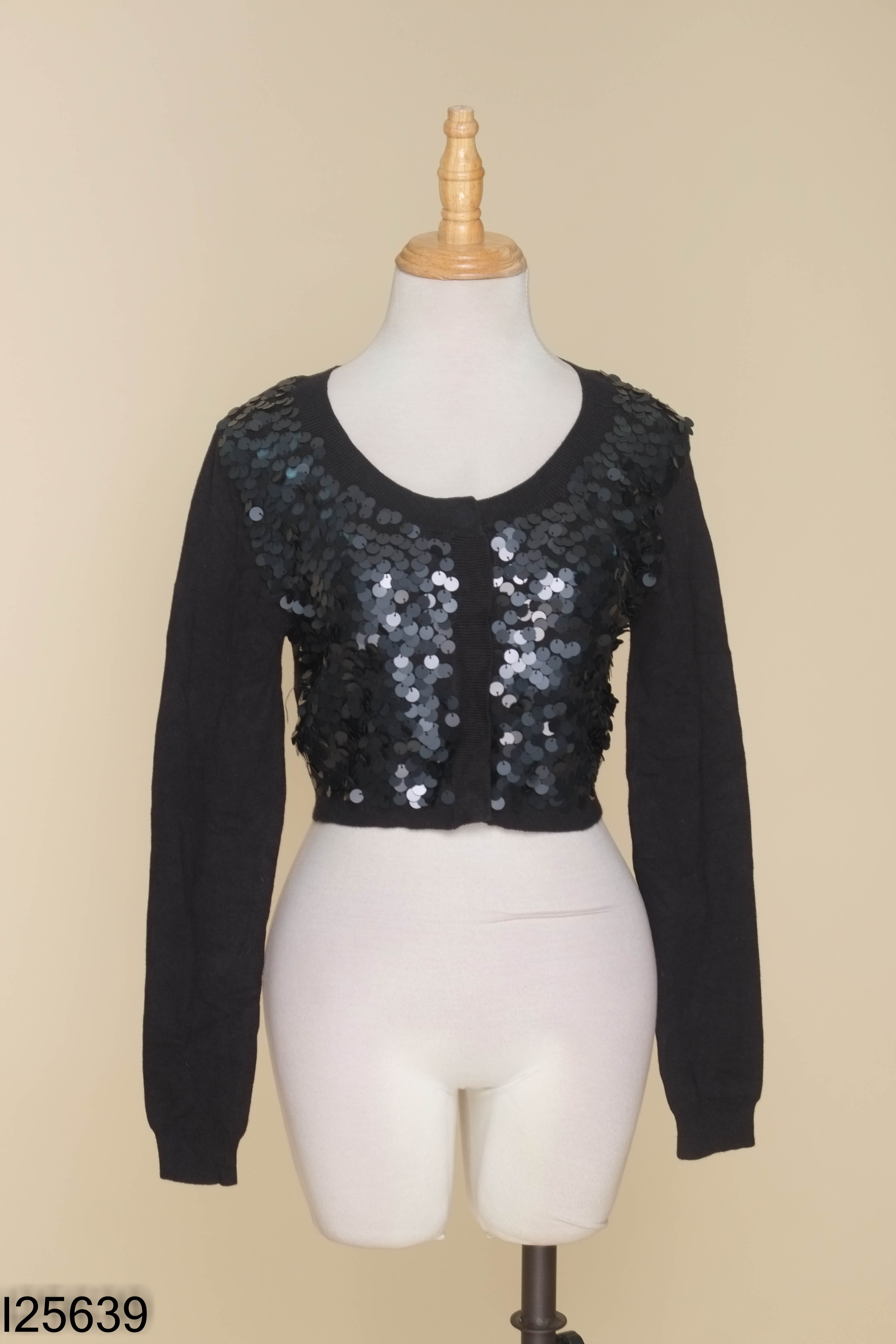 I2563910083-Áo cardigans PROMOD đen đính hạt