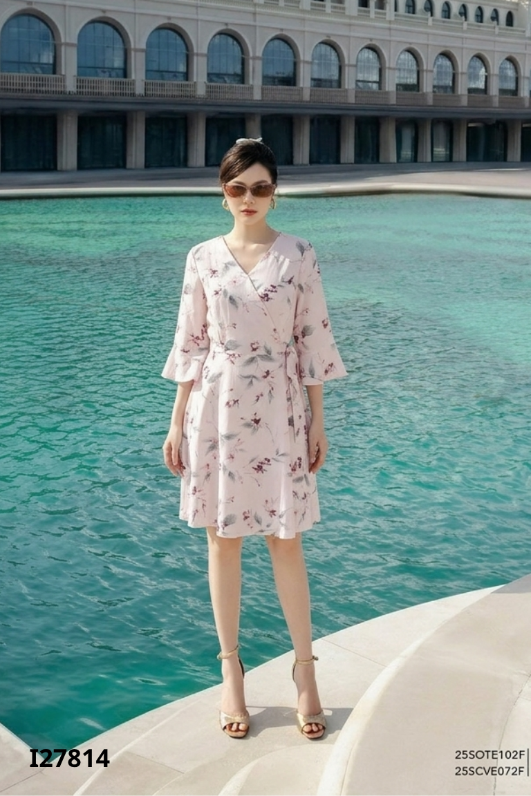 Váy hồng hoa cổ tim AN FASHION