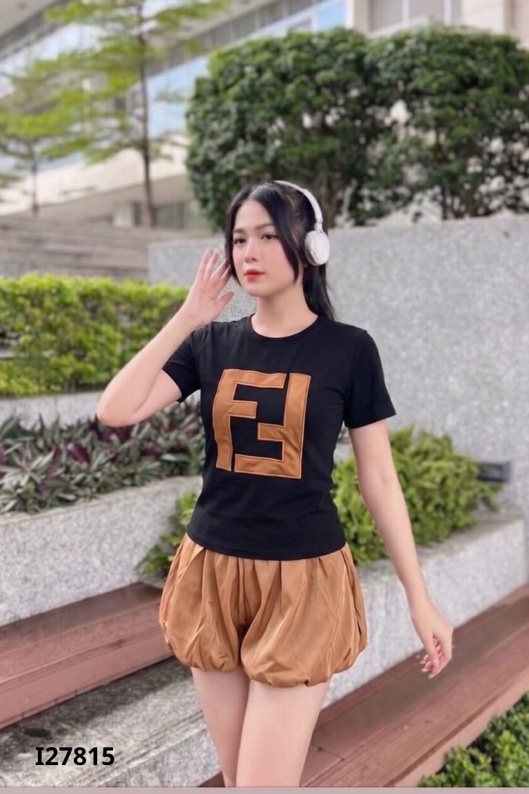 NEWTAG CELINE set áo đen+ váy nâu
