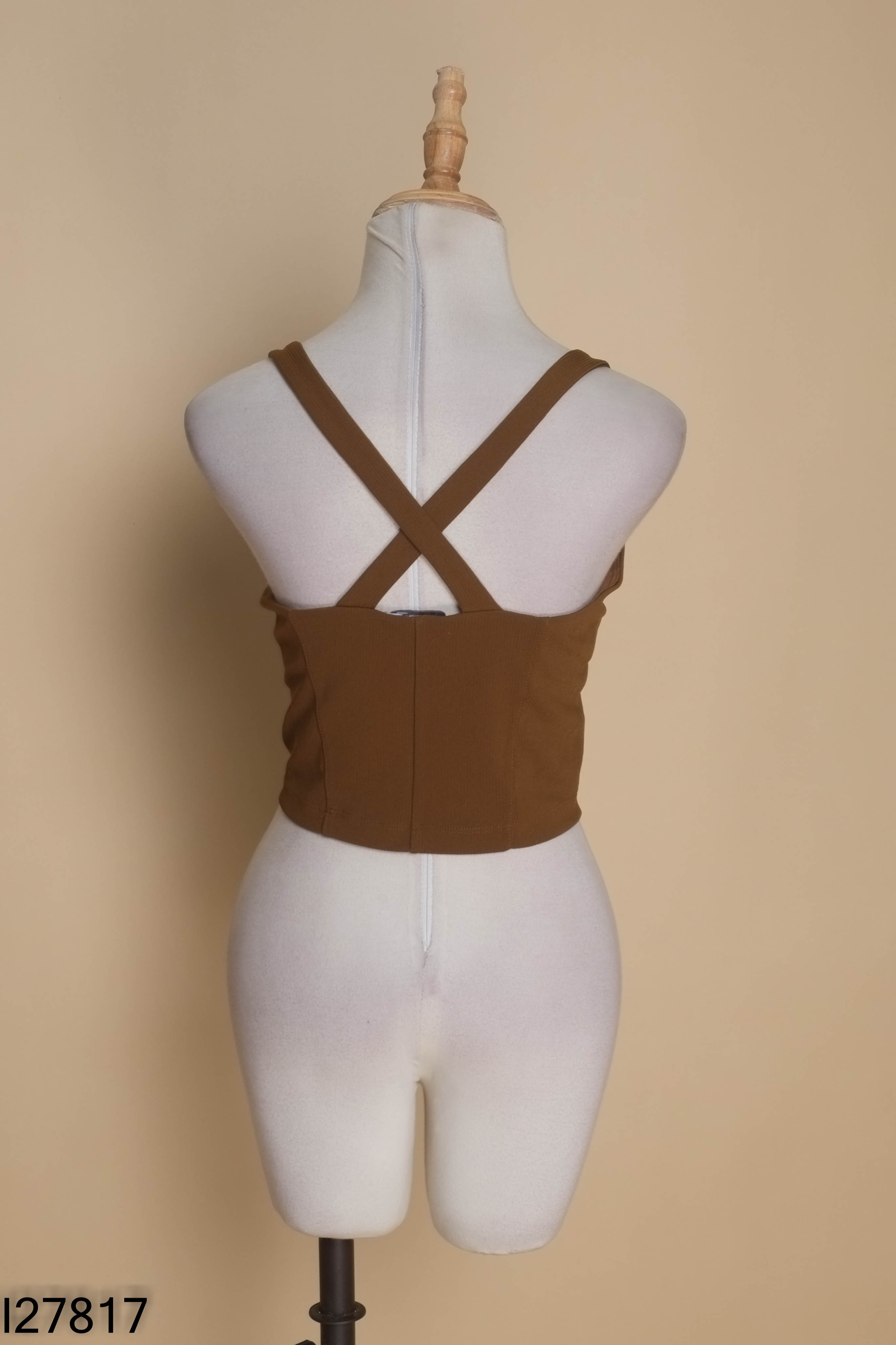 Áo croptop nâu hai dây chéo