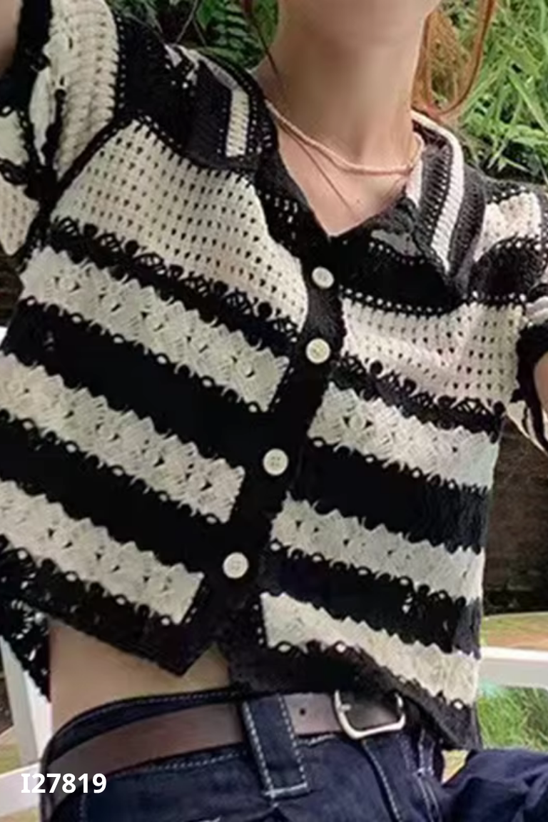 Áo be lưới phối đen