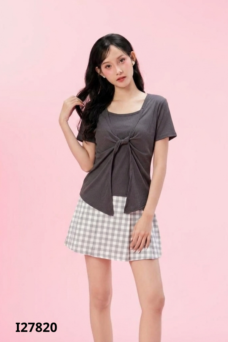 Set bộ ghi+váy kẻ