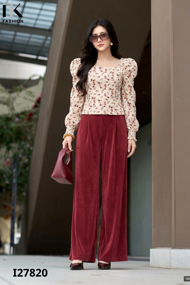 Set áo nâu dài tay+quần xếp li