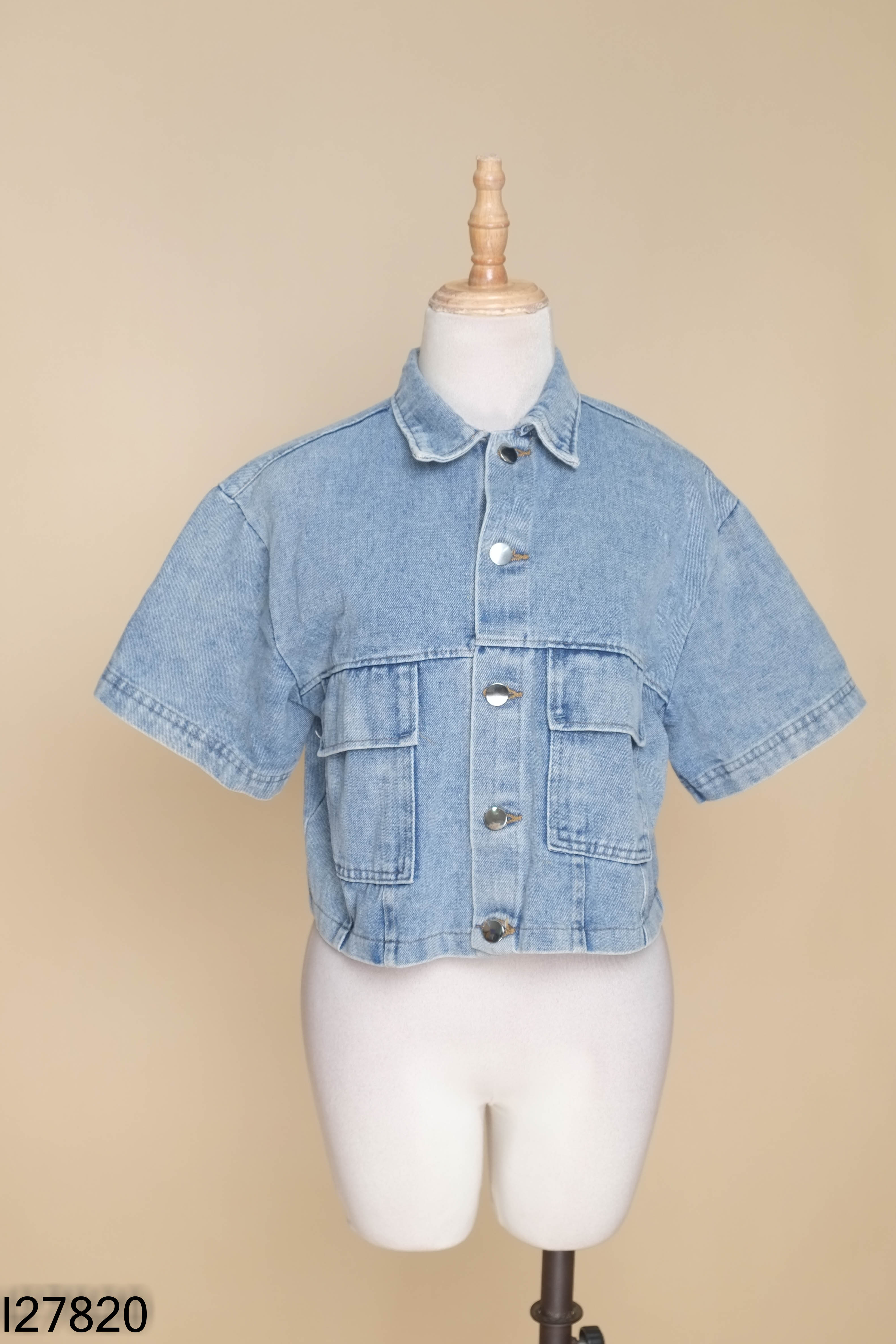 Áo jeans xanh ngắn tay