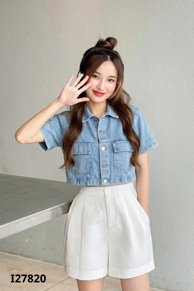 Áo jeans xanh ngắn tay
