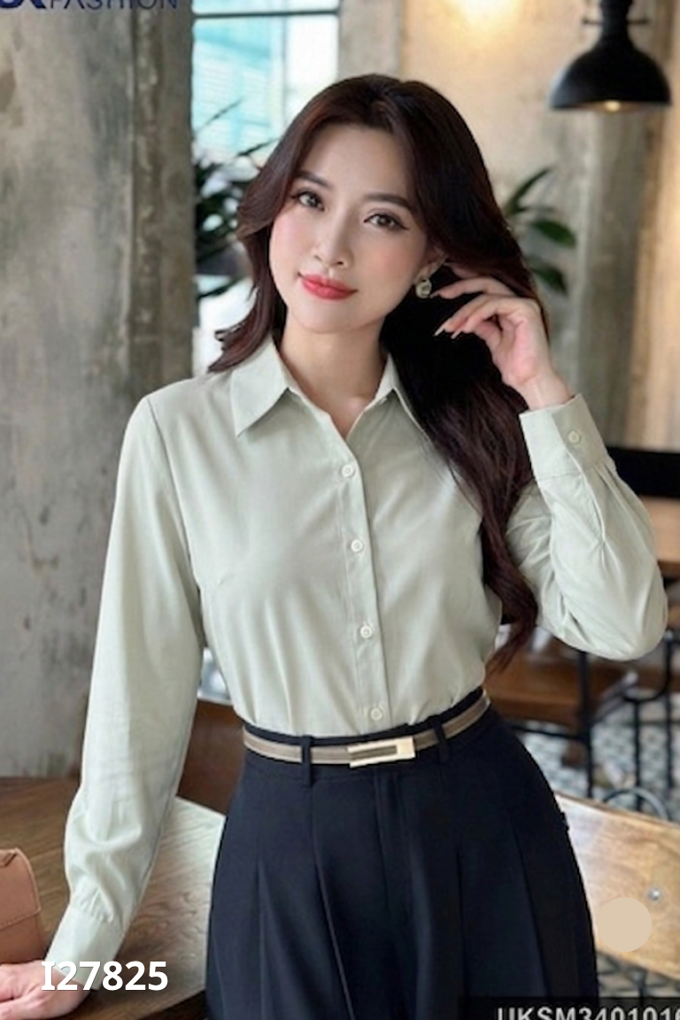 Áo sơ mi xanh bơ đuôi tôm
