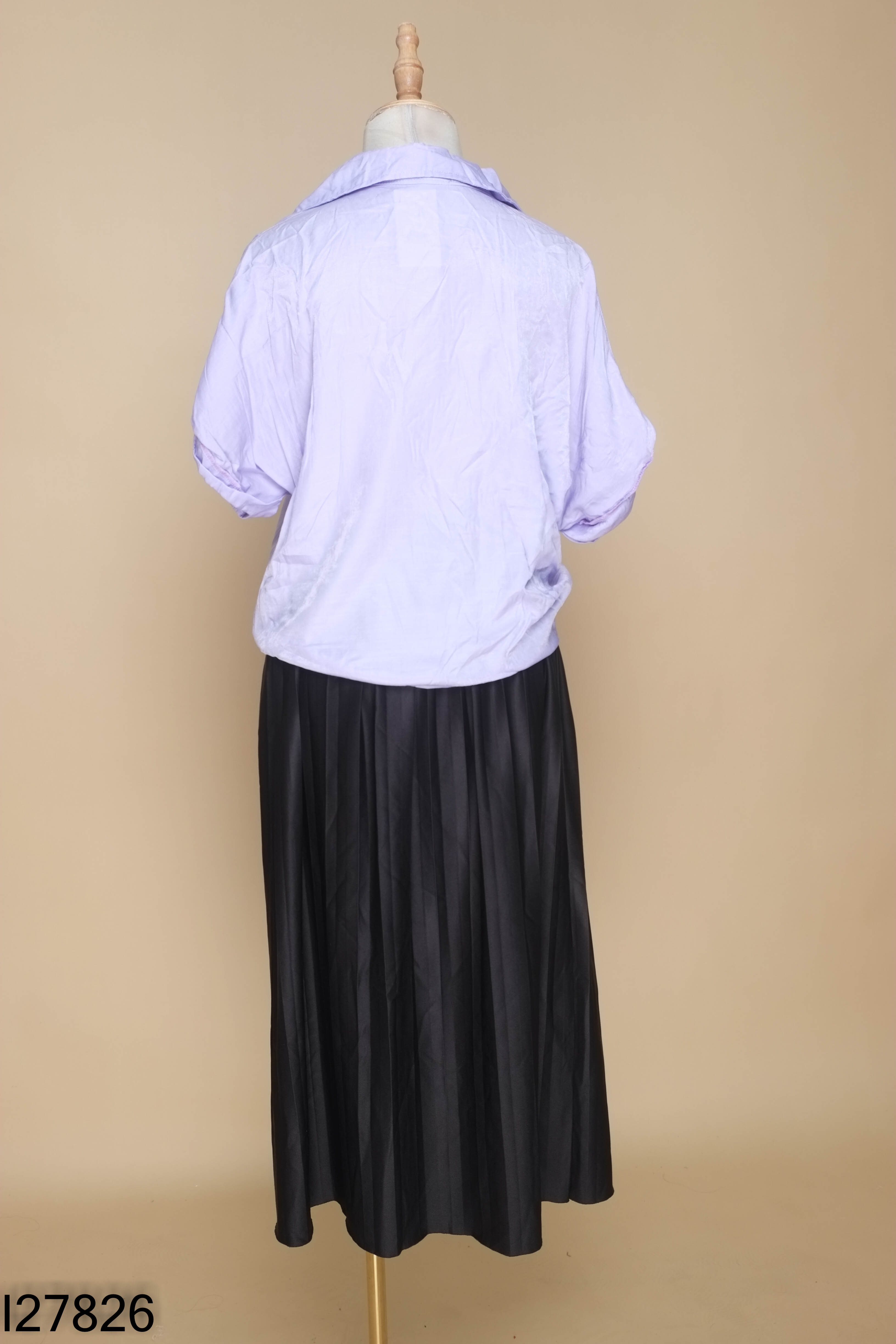 SET áo sơ mi tím+ chân váy đen xếp li