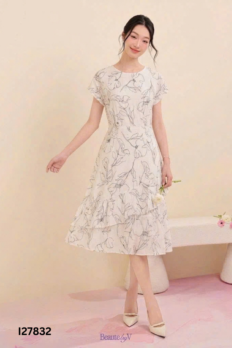 Váy BEAUTEBYV trắng họa tiết