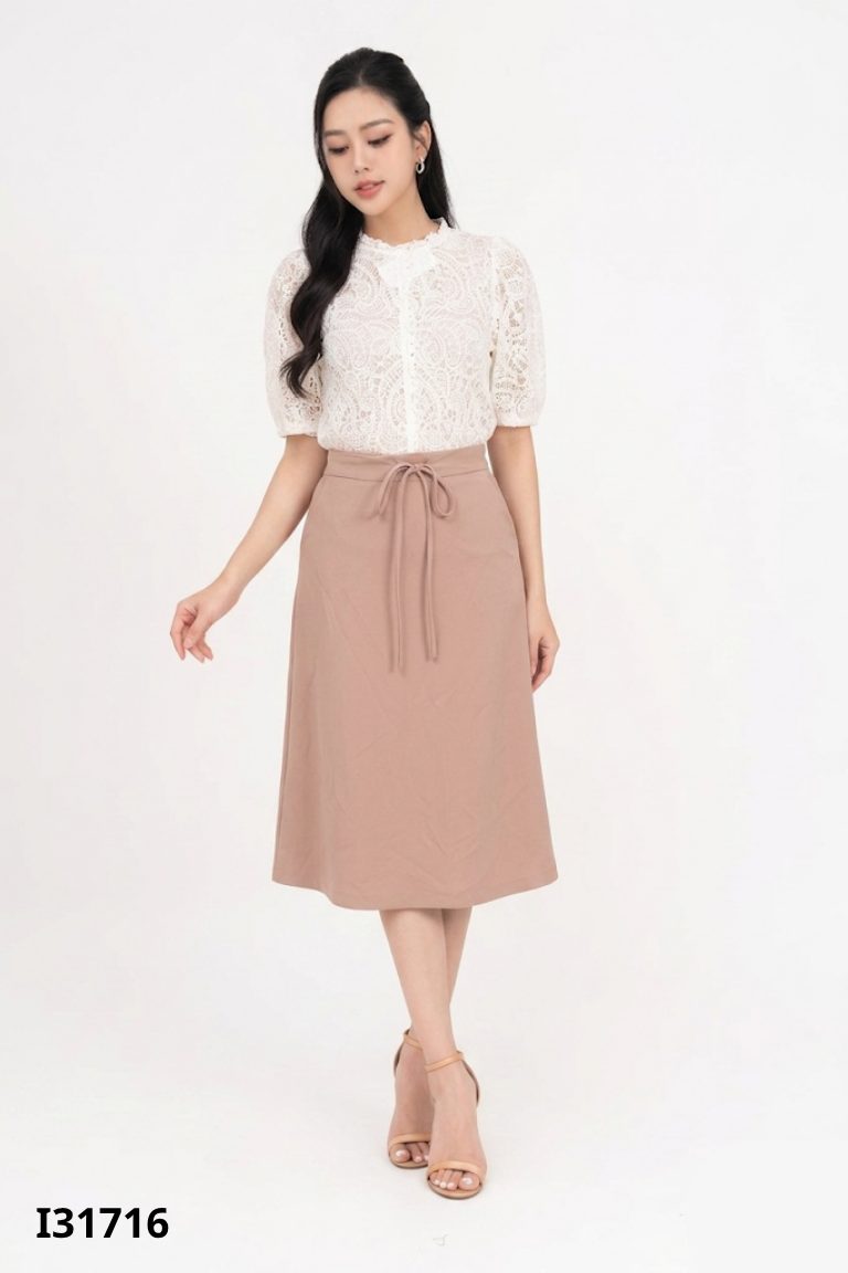 Set áo lưới be+váy