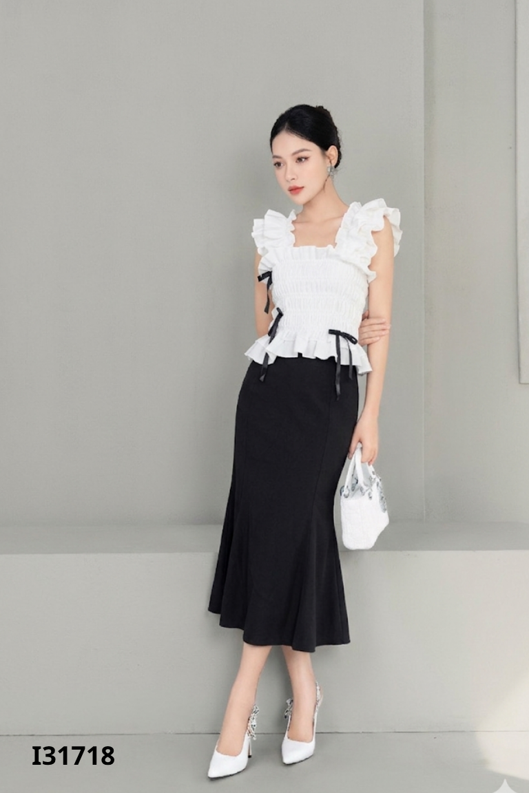 Set áo trắng nhún+váy