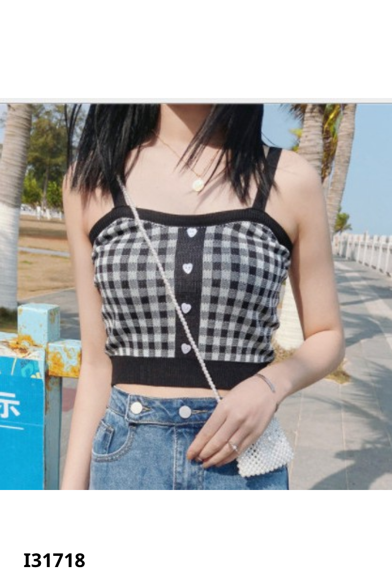 Áo hai dây lông đen kẻ