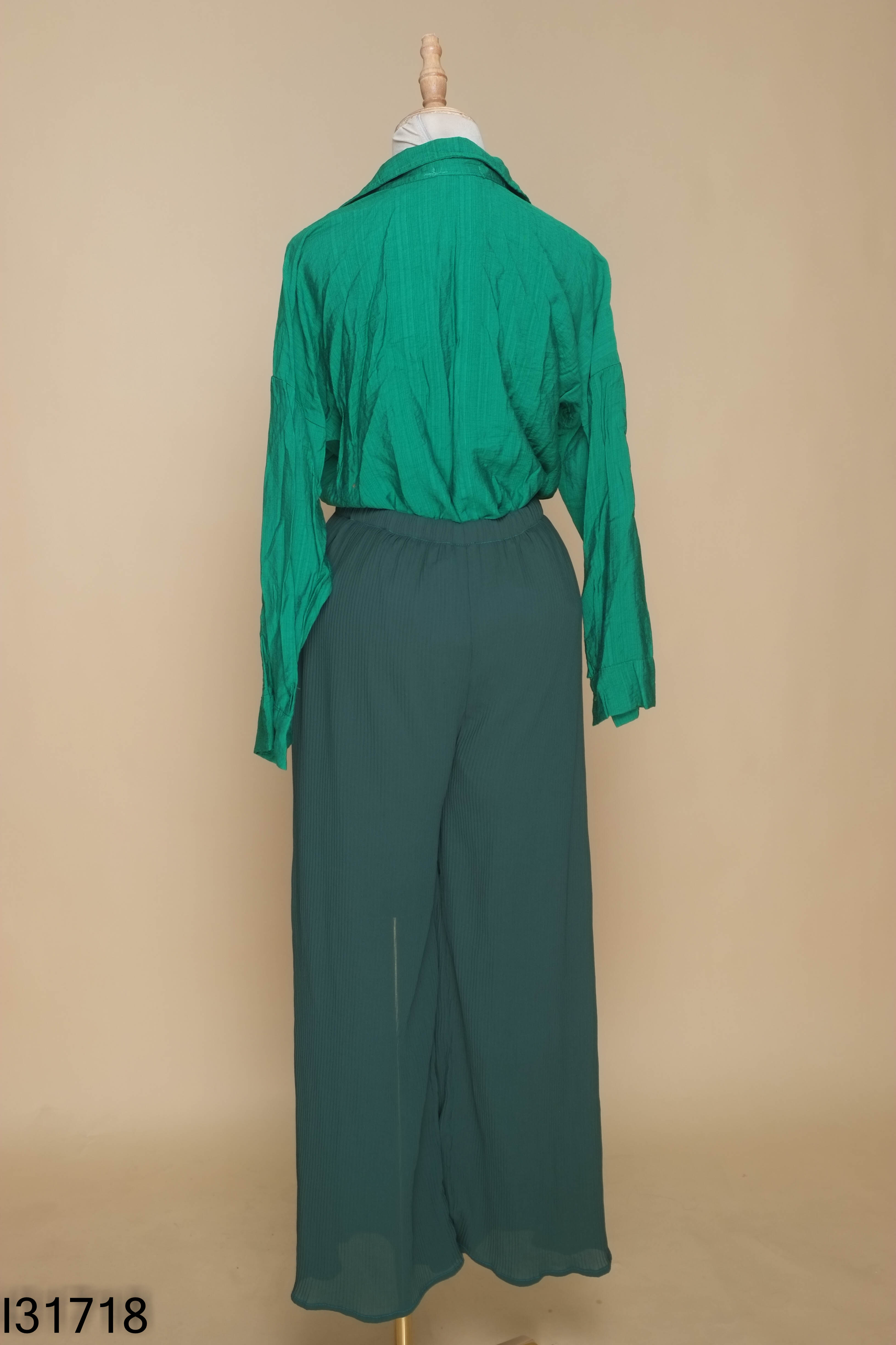 Set xanh áo sơ mi+quần xếp li