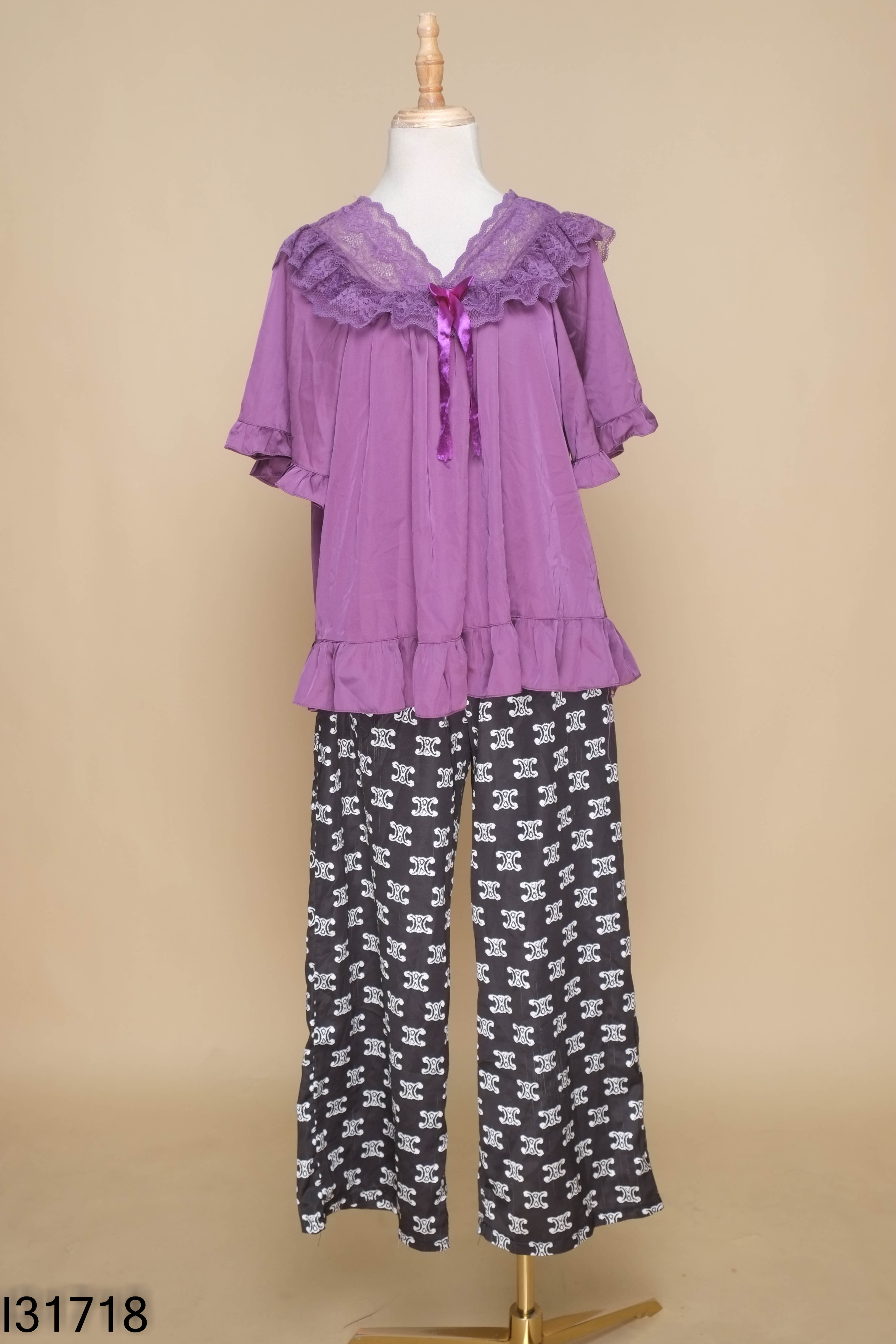 Set tím cổ ren+quần