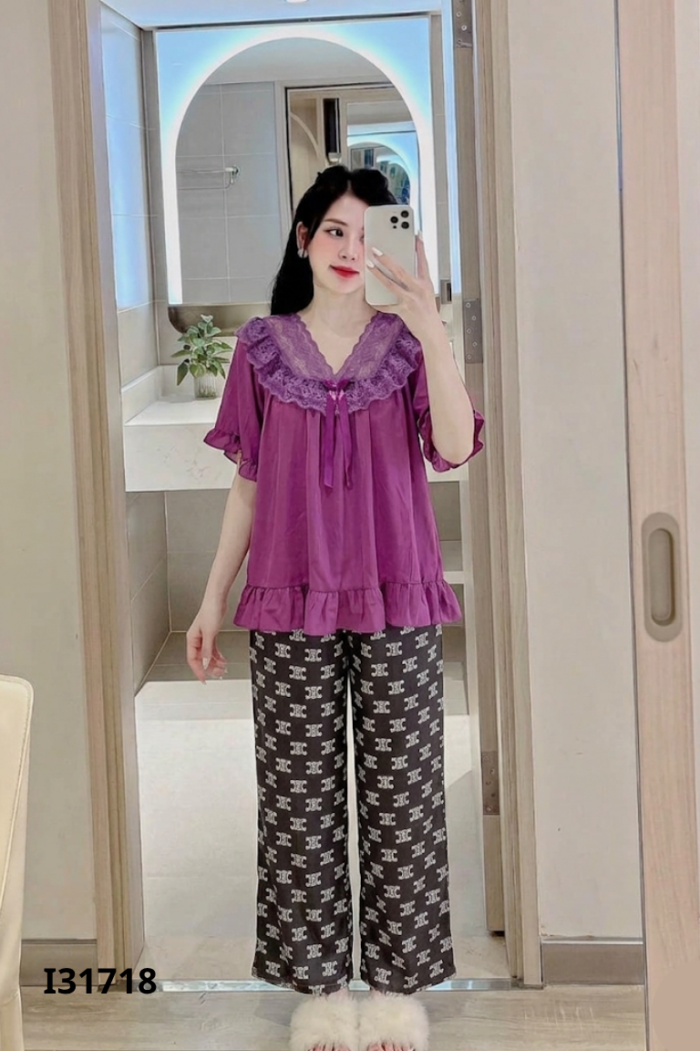 Set tím cổ ren+quần