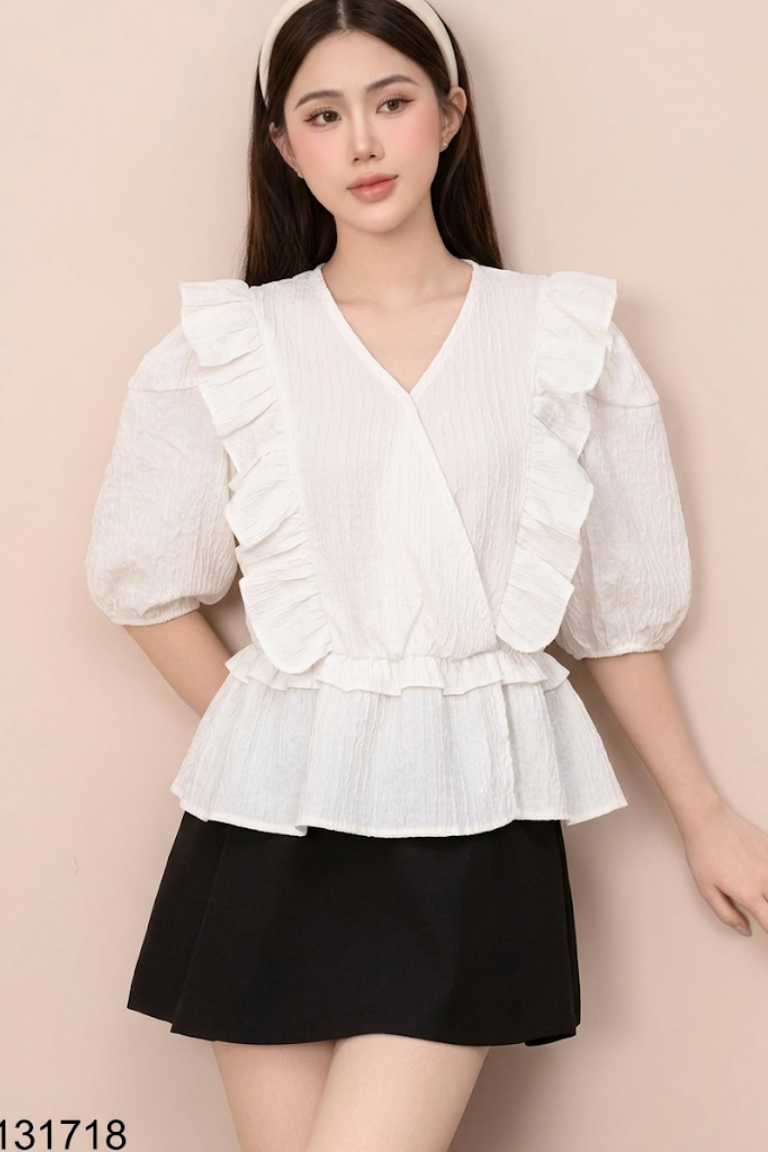 Áo kiểu trắng tay bồng