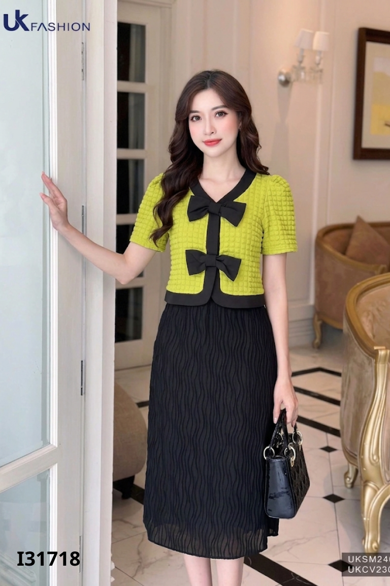 Set xanh nơ+váy dài