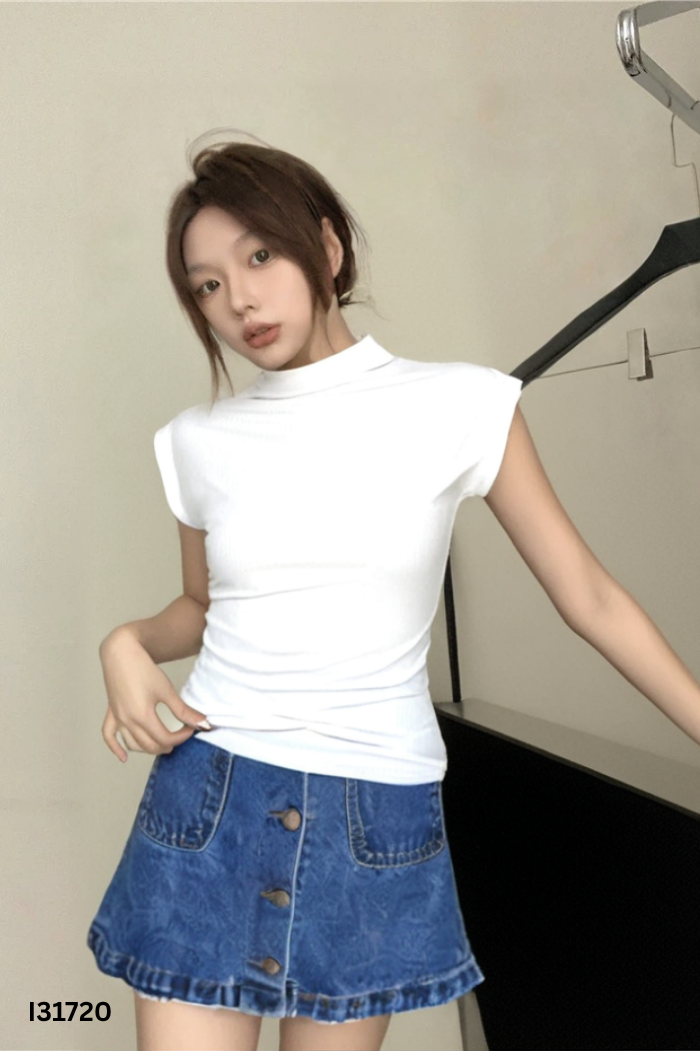 SET Áo trắng trơn + chân váy jean xanh