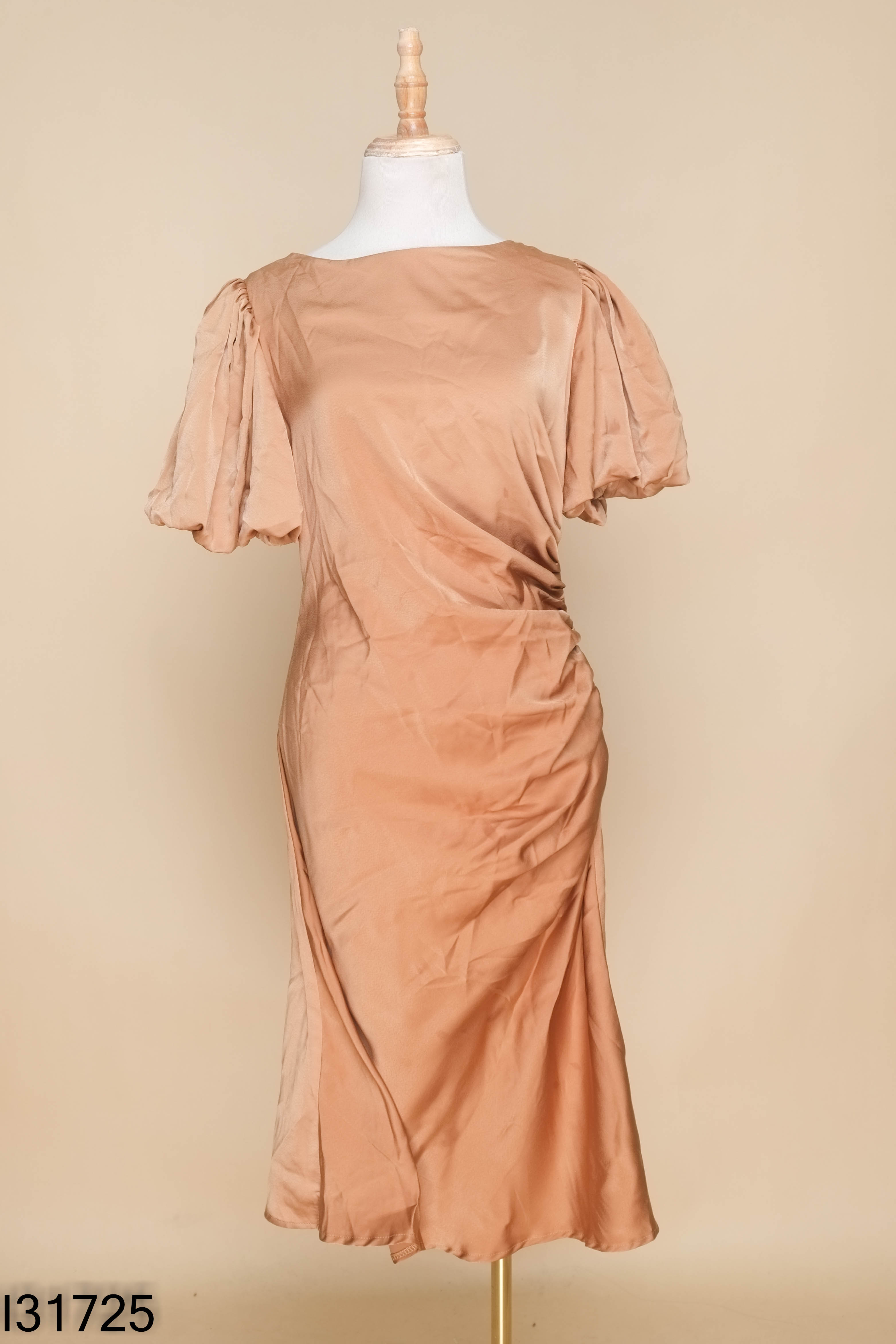 Váy lụa nâu TH FASHION tay bồng