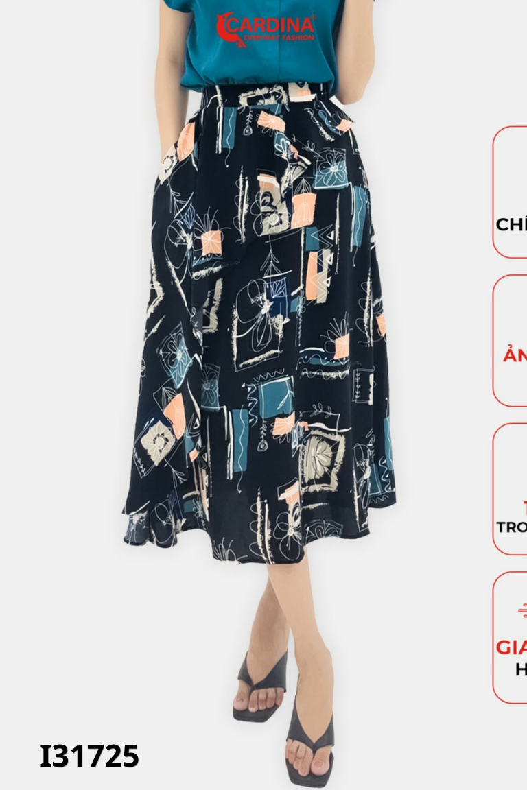 Chân váy đen dài họa tiết